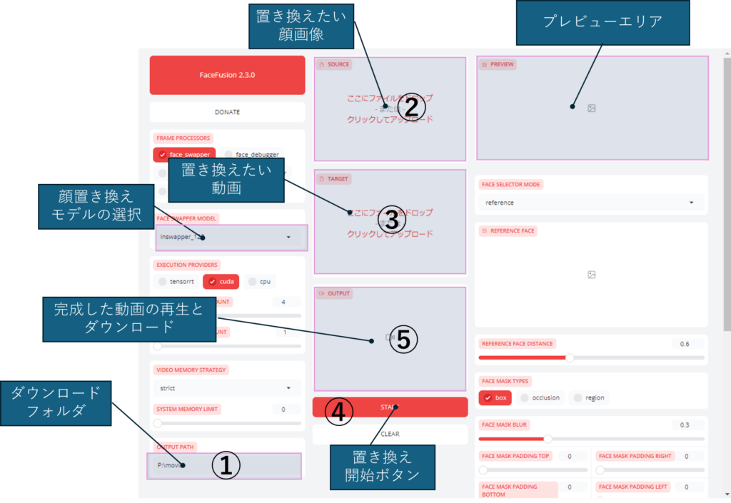 操作画面における各項目の説明スクリーンショット